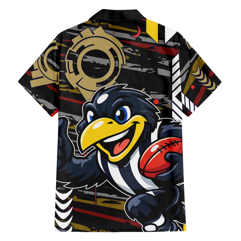 Collingwood Football Club Family Matching Long Sleeve Bodycon Dress and Hawaiian Shirt Mascot Cartoon Football Illustration Style