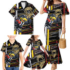 Collingwood Football Club Family Matching Mermaid Dress and Hawaiian Shirt Mascot Cartoon Football Illustration Style