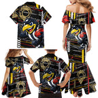 Collingwood Football Club Family Matching Mermaid Dress and Hawaiian Shirt Mascot Cartoon Football Illustration Style