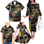 Collingwood Football Club Family Matching Off The Shoulder Long Sleeve Dress and Hawaiian Shirt Mascot Cartoon Football Illustration Style