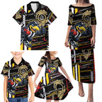 Collingwood Football Club Family Matching Puletasi and Hawaiian Shirt Mascot Cartoon Football Illustration Style