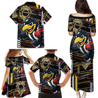 Collingwood Football Club Family Matching Puletasi and Hawaiian Shirt Mascot Cartoon Football Illustration Style