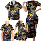 Collingwood Football Club Family Matching Short Sleeve Bodycon Dress and Hawaiian Shirt Mascot Cartoon Football Illustration Style