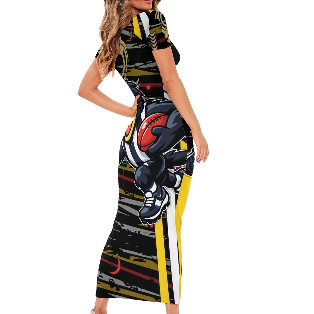 Collingwood Football Club Family Matching Short Sleeve Bodycon Dress and Hawaiian Shirt Mascot Cartoon Football Illustration Style