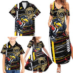 Collingwood Football Club Family Matching Summer Maxi Dress and Hawaiian Shirt Mascot Cartoon Football Illustration Style