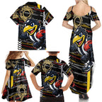 Collingwood Football Club Family Matching Summer Maxi Dress and Hawaiian Shirt Mascot Cartoon Football Illustration Style