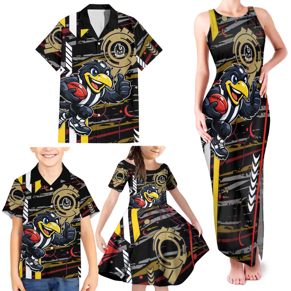 Collingwood Football Club Family Matching Tank Maxi Dress and Hawaiian Shirt Mascot Cartoon Football Illustration Style