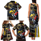 Collingwood Football Club Family Matching Tank Maxi Dress and Hawaiian Shirt Mascot Cartoon Football Illustration Style