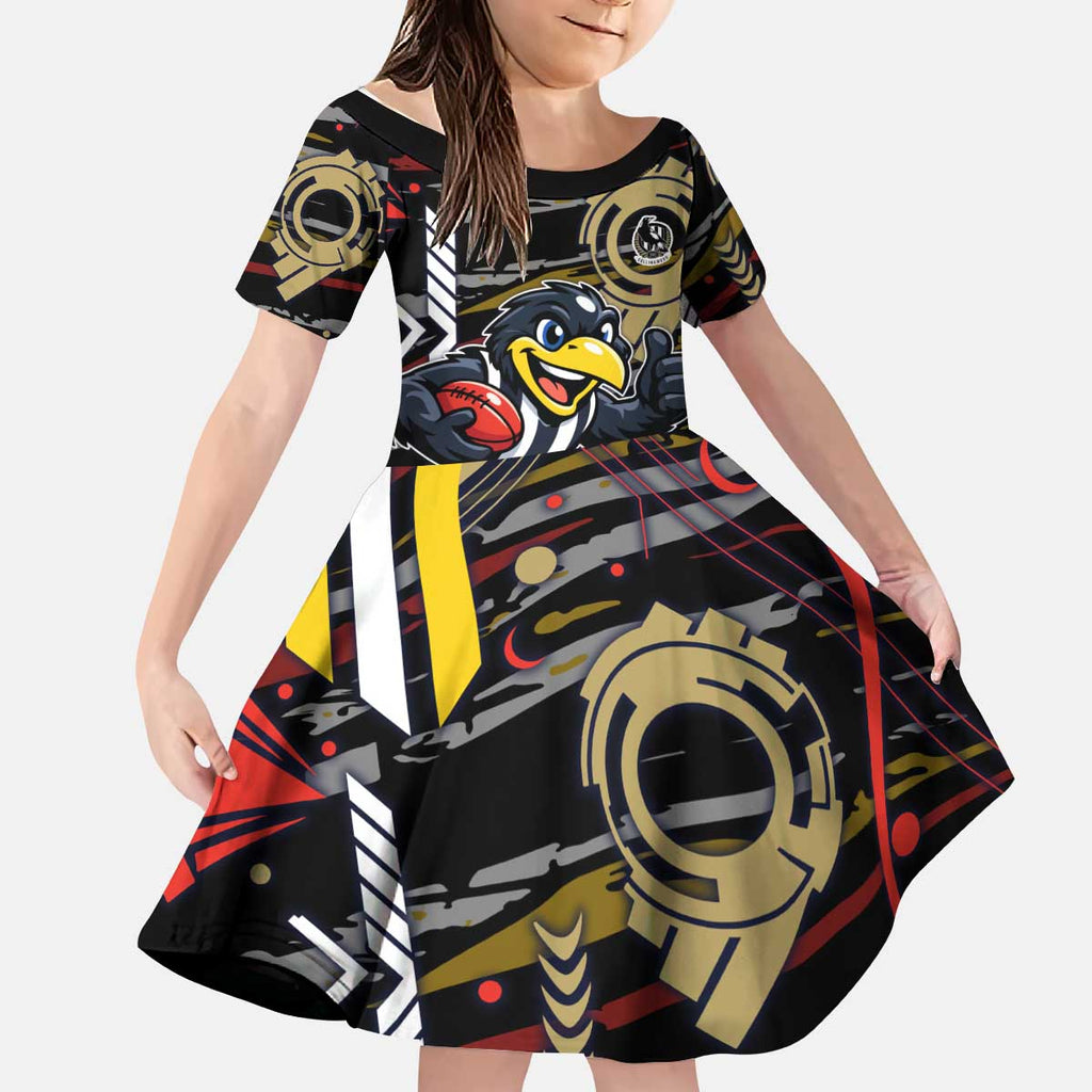 Collingwood Football Club Kid Short Sleeve Dress Mascot Cartoon Football Illustration Style