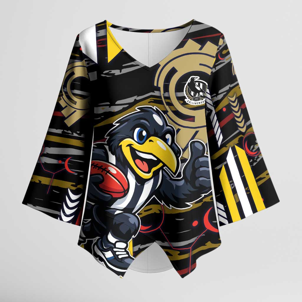 Collingwood Football Club Kimono Sleeve Blouse Mascot Cartoon Football Illustration Style