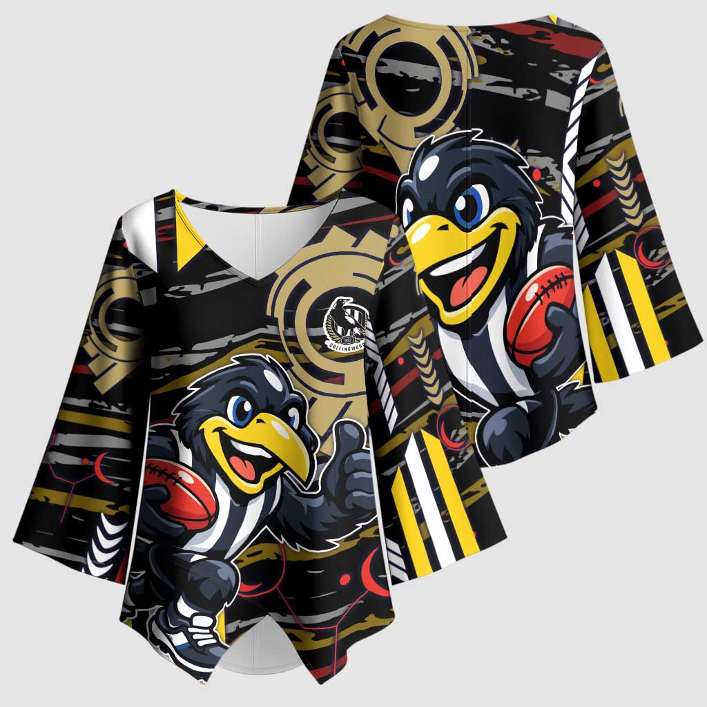Collingwood Football Club Kimono Sleeve Blouse Mascot Cartoon Football Illustration Style