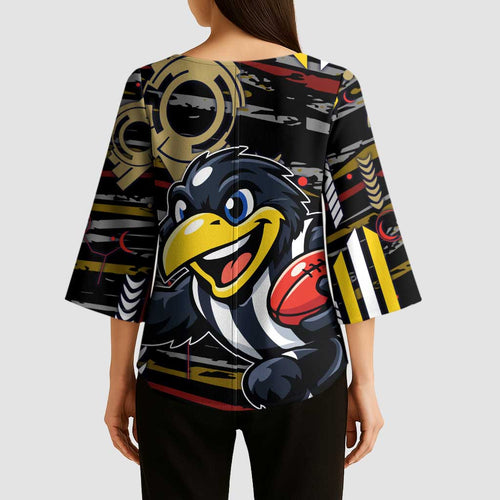 Collingwood Football Club Kimono Sleeve Blouse Mascot Cartoon Football Illustration Style