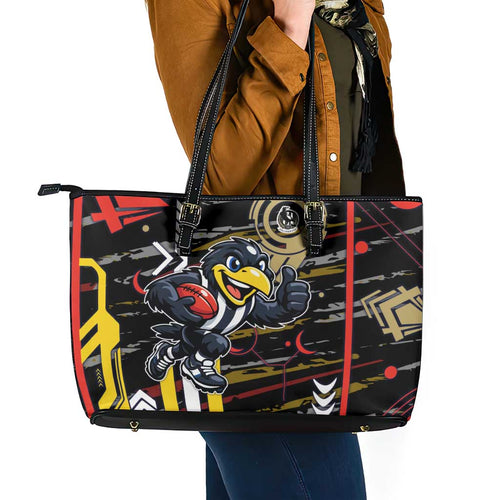 Collingwood Football Club Leather Tote Bag Mascot Cartoon Football Illustration Style