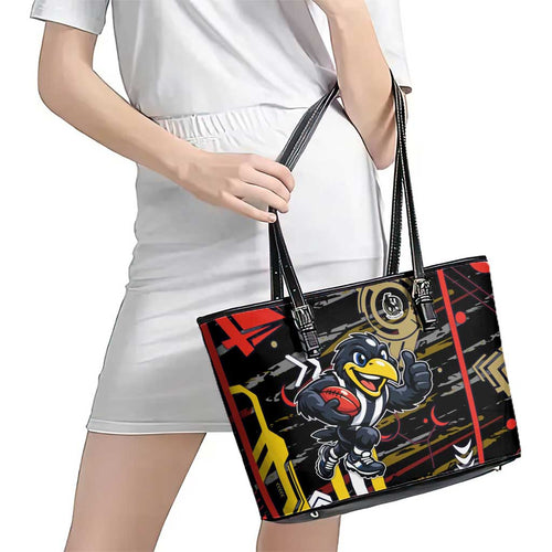 Collingwood Football Club Leather Tote Bag Mascot Cartoon Football Illustration Style