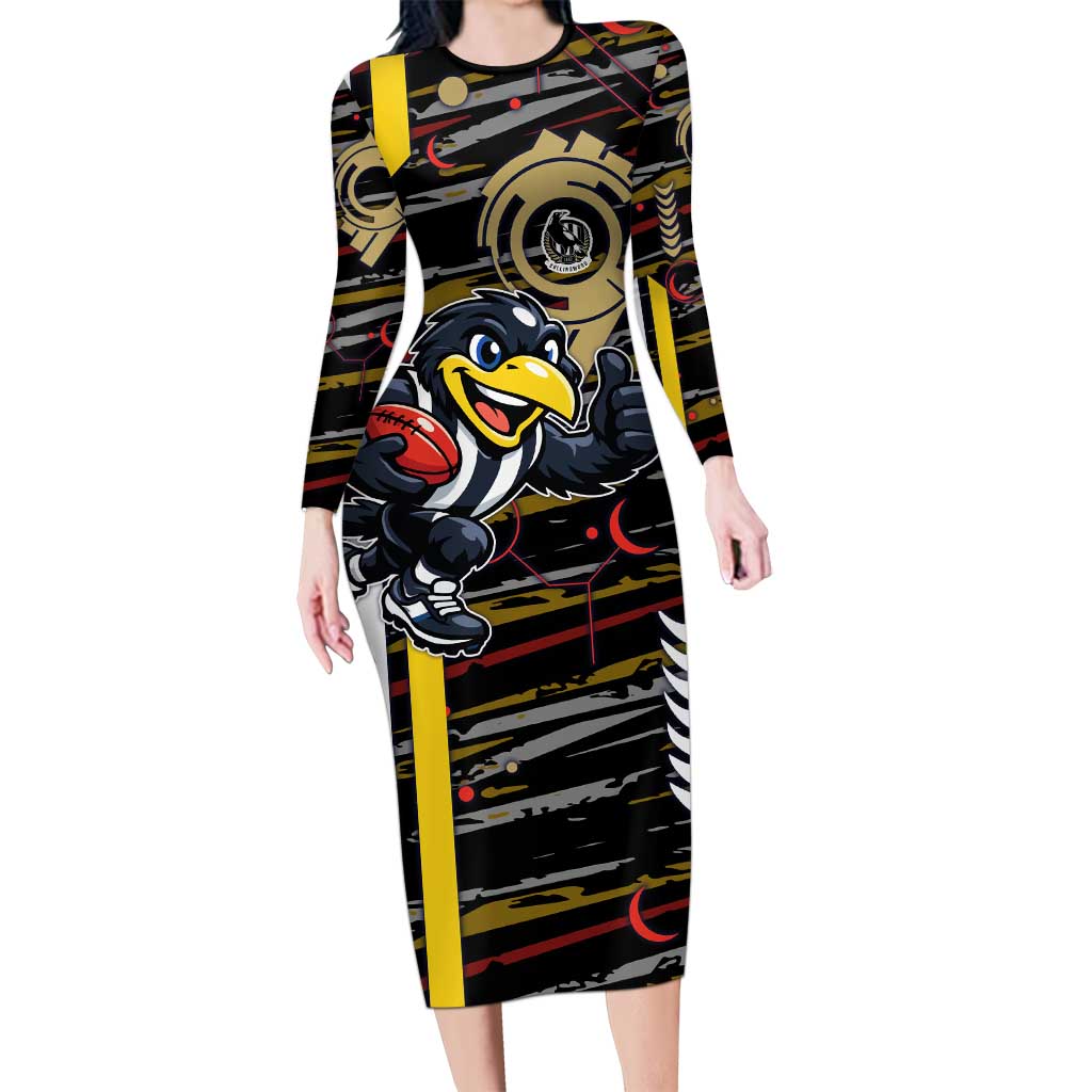 Collingwood Football Club Long Sleeve Bodycon Dress Mascot Cartoon Football Illustration Style