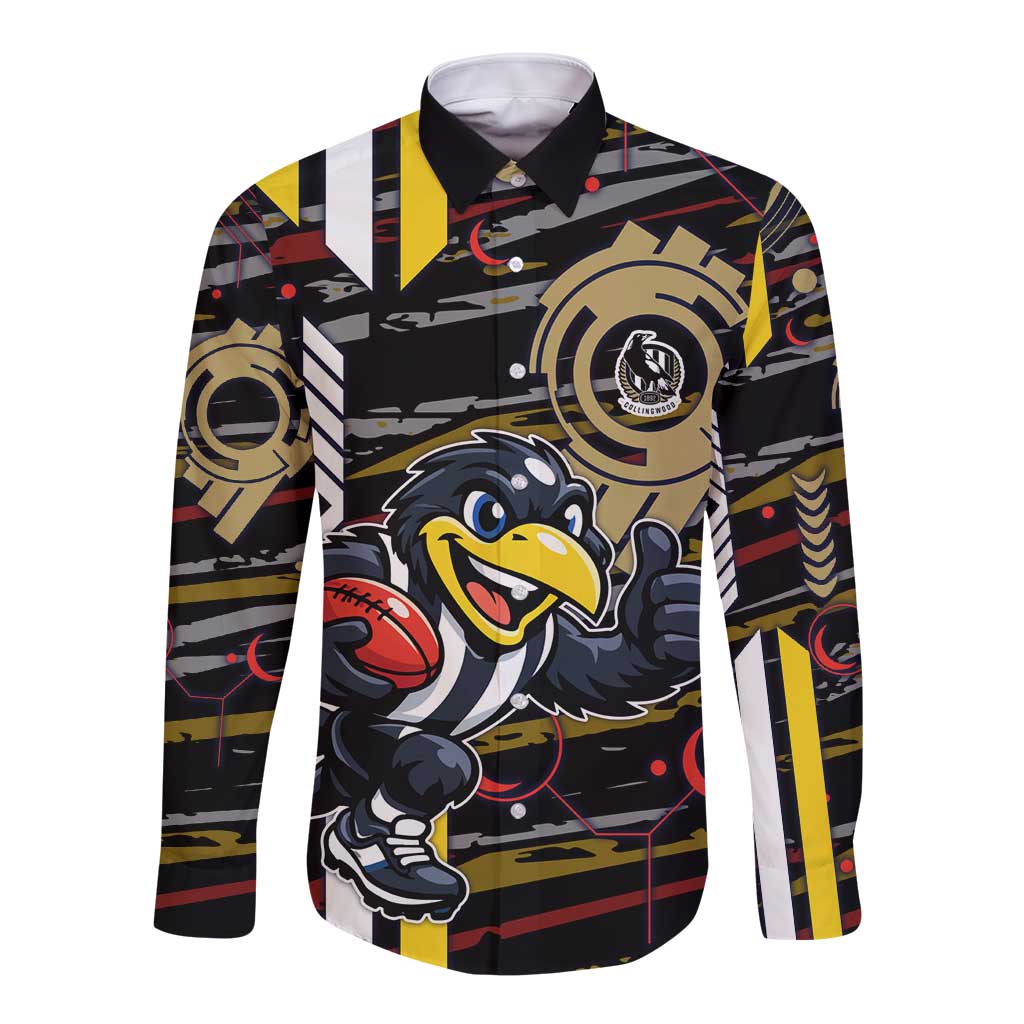 Collingwood Football Club Long Sleeve Button Shirt Mascot Cartoon Football Illustration Style