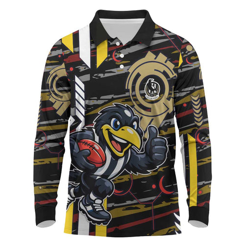 Collingwood Football Club Long Sleeve Polo Shirt Mascot Cartoon Football Illustration Style