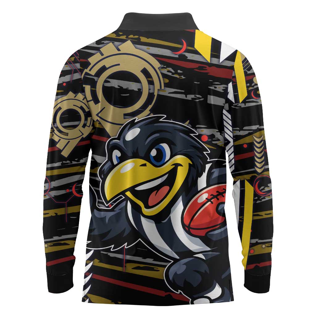 Collingwood Football Club Long Sleeve Polo Shirt Mascot Cartoon Football Illustration Style