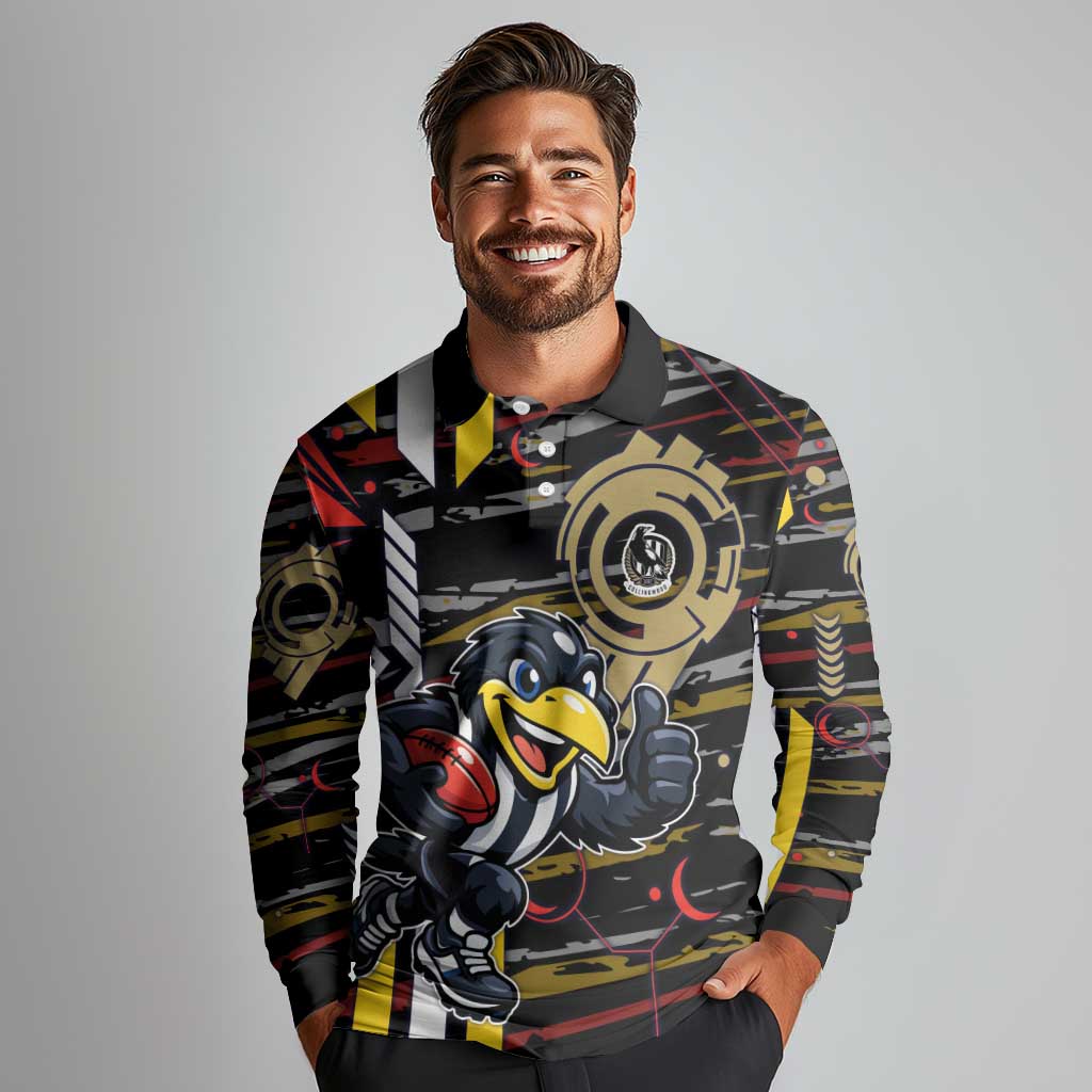 Collingwood Football Club Long Sleeve Polo Shirt Mascot Cartoon Football Illustration Style