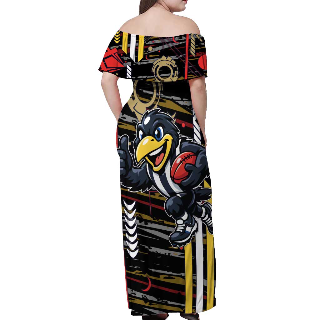 Collingwood Football Club Off Shoulder Maxi Dress Mascot Cartoon Football Illustration Style