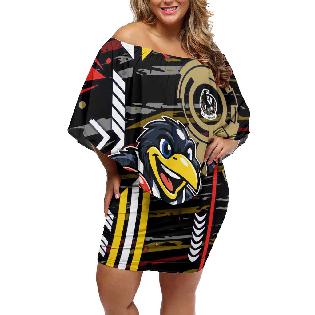 Collingwood Football Club Off Shoulder Short Dress Mascot Cartoon Football Illustration Style