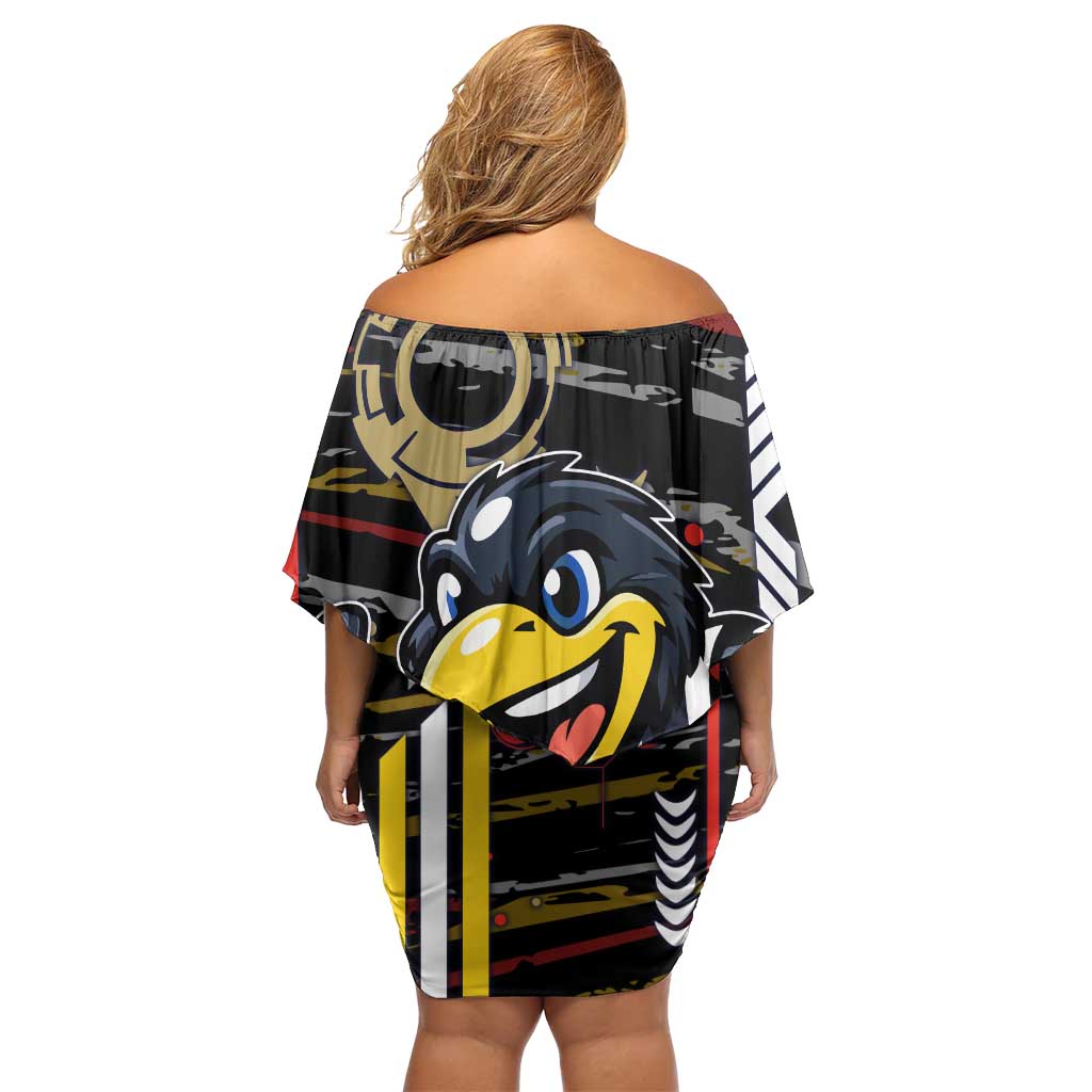 Collingwood Football Club Off Shoulder Short Dress Mascot Cartoon Football Illustration Style
