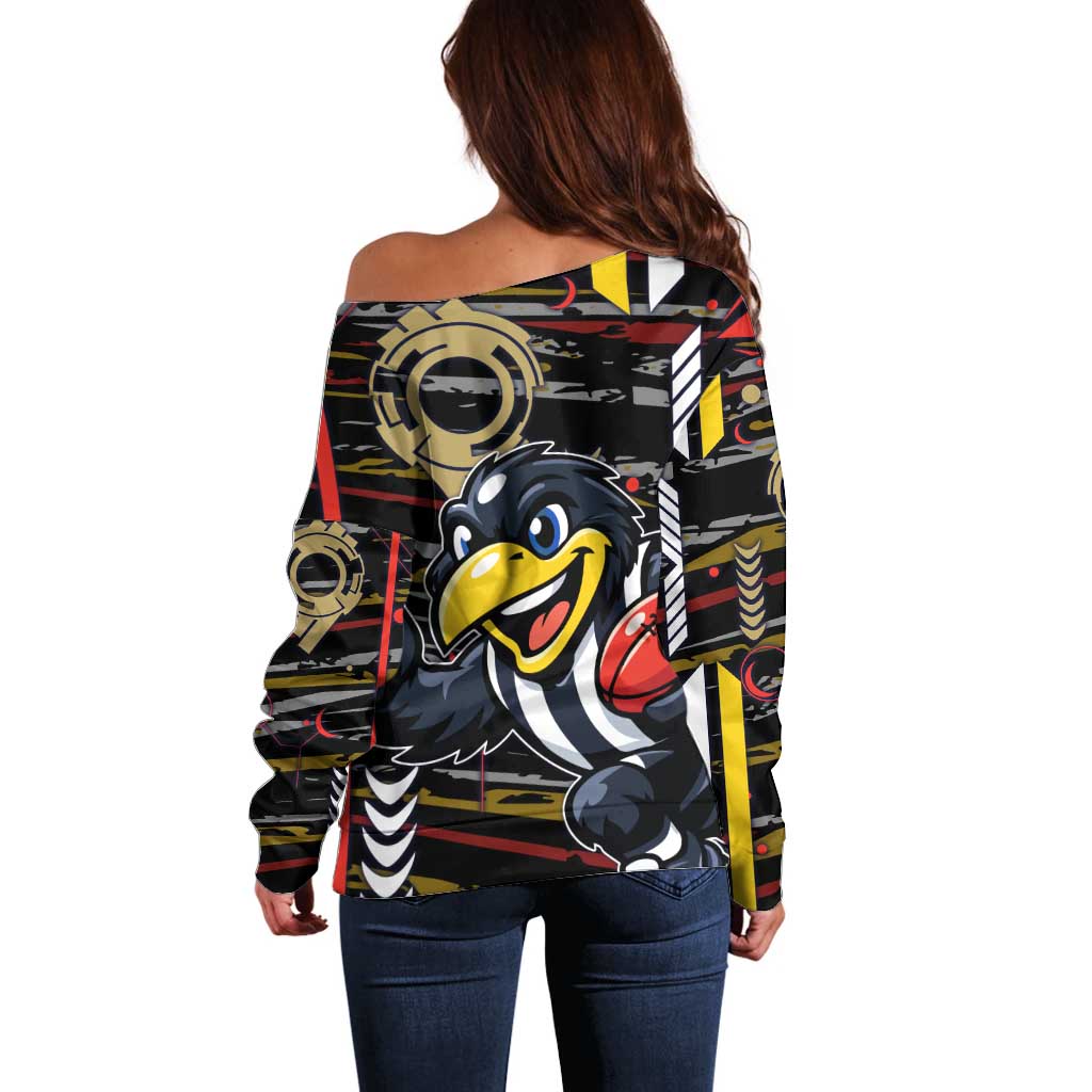Collingwood Football Club Off Shoulder Sweater Mascot Cartoon Football Illustration Style