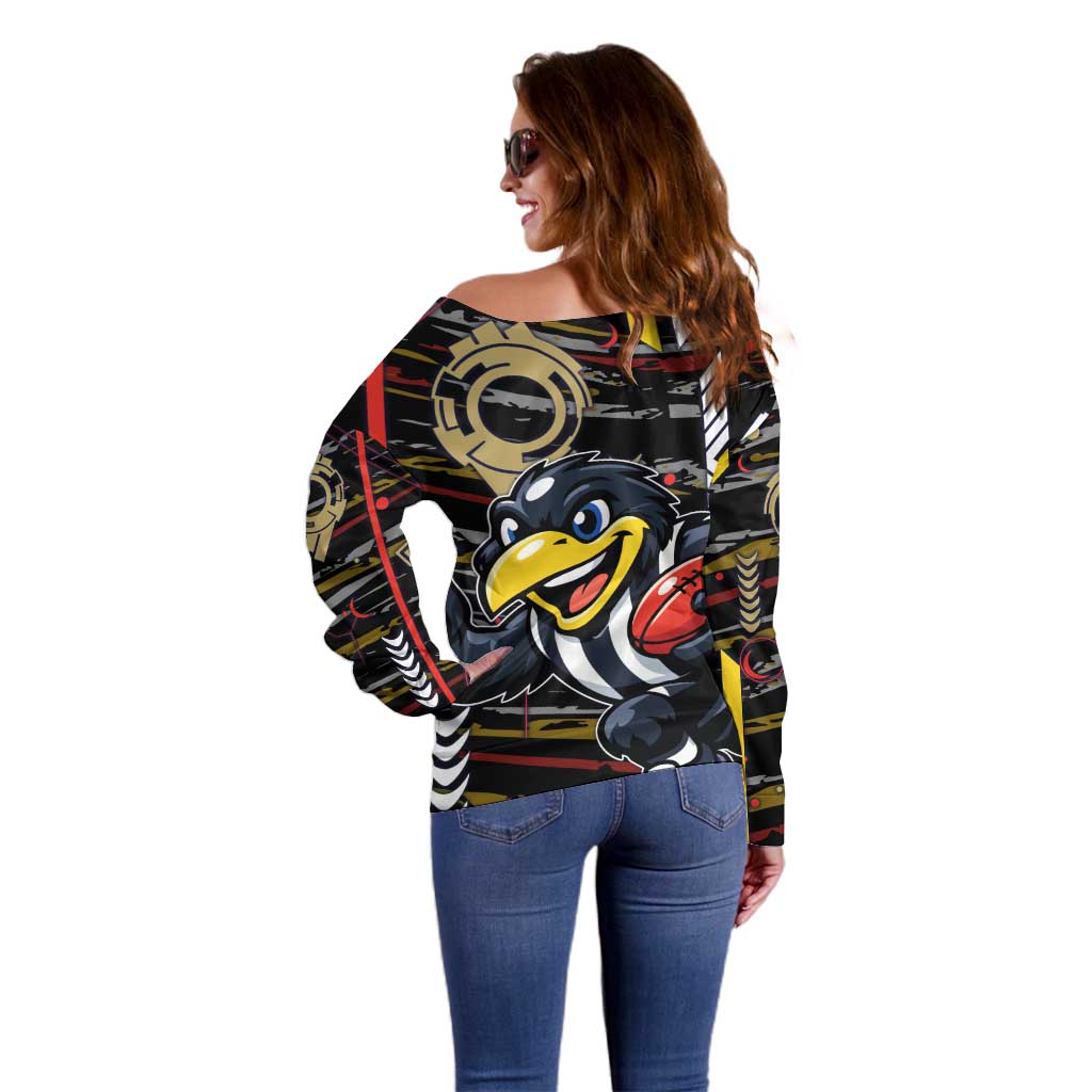 Collingwood Football Club Off Shoulder Sweater Mascot Cartoon Football Illustration Style