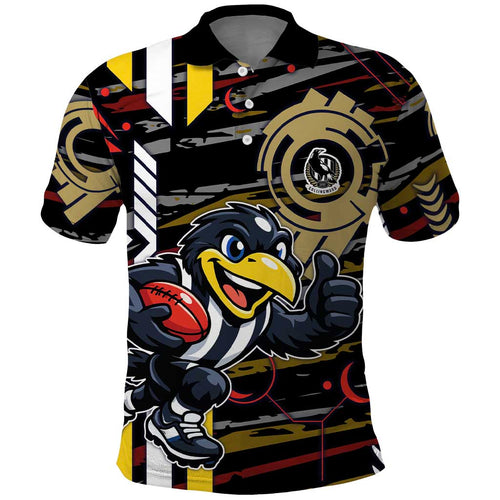 Collingwood Football Club Polo Shirt Mascot Cartoon Football Illustration Style