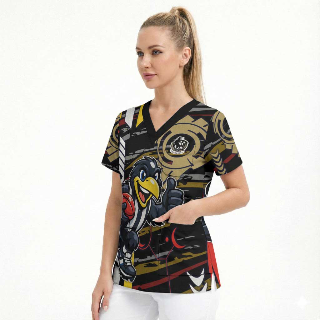 Collingwood Football Club Scrub Top Mascot Cartoon Football Illustration Style