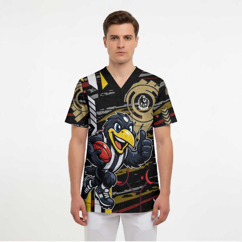 Collingwood Football Club Scrub Top Mascot Cartoon Football Illustration Style