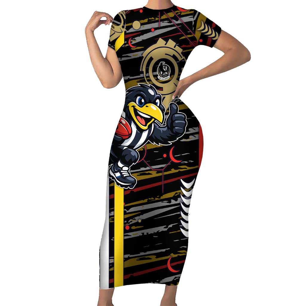 Collingwood Football Club Short Sleeve Bodycon Dress Mascot Cartoon Football Illustration Style