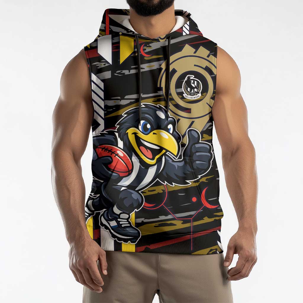 Collingwood Football Club Sleeveless Hoodie Mascot Cartoon Football Illustration Style