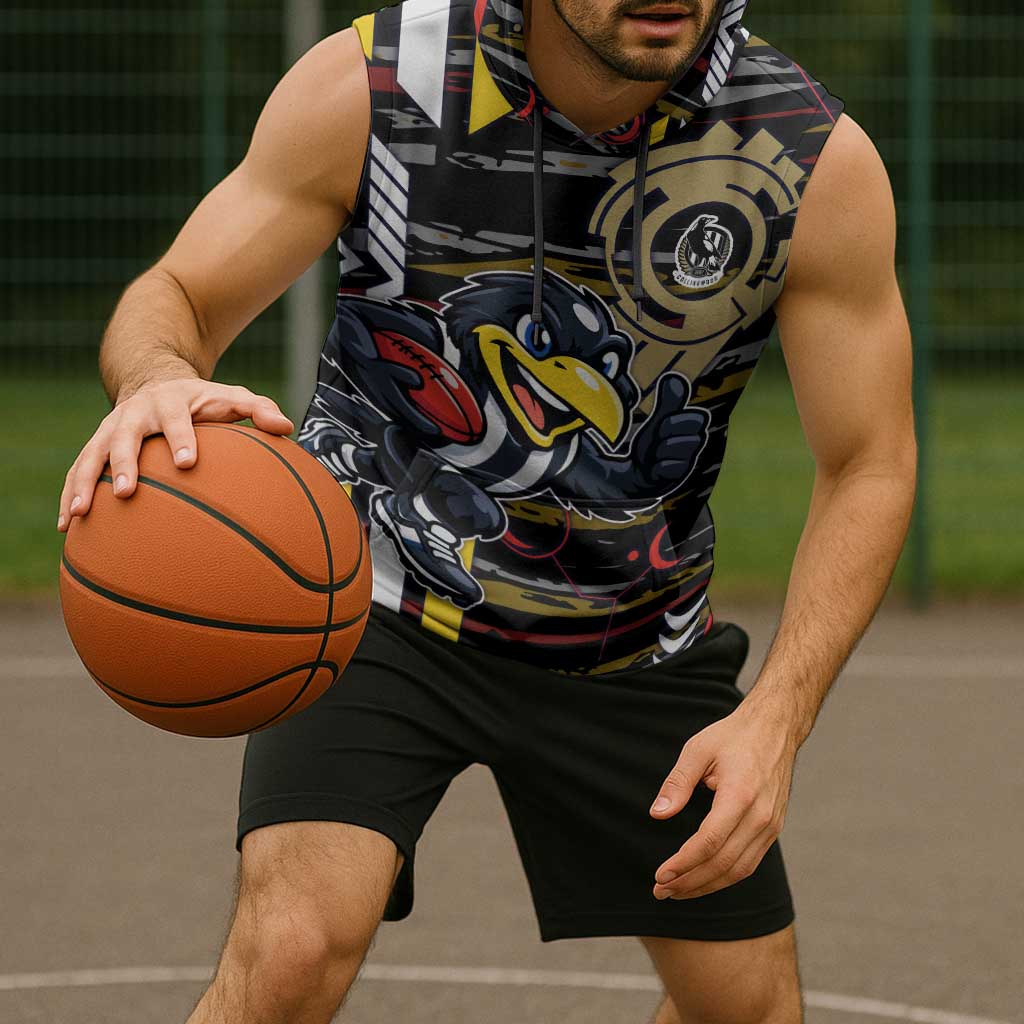 Collingwood Football Club Sleeveless Hoodie Mascot Cartoon Football Illustration Style