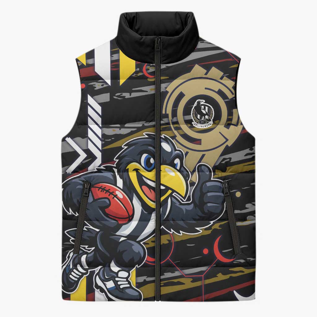 Collingwood Football Club Sleeveless Puffer Jacket Mascot Cartoon Football Illustration Style