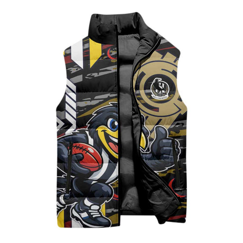 Collingwood Football Club Sleeveless Puffer Jacket Mascot Cartoon Football Illustration Style