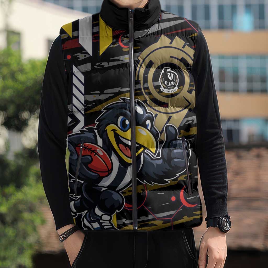 Collingwood Football Club Sleeveless Puffer Jacket Mascot Cartoon Football Illustration Style