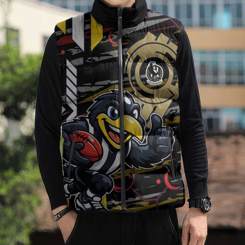 Collingwood Football Club Sleeveless Puffer Jacket Mascot Cartoon Football Illustration Style