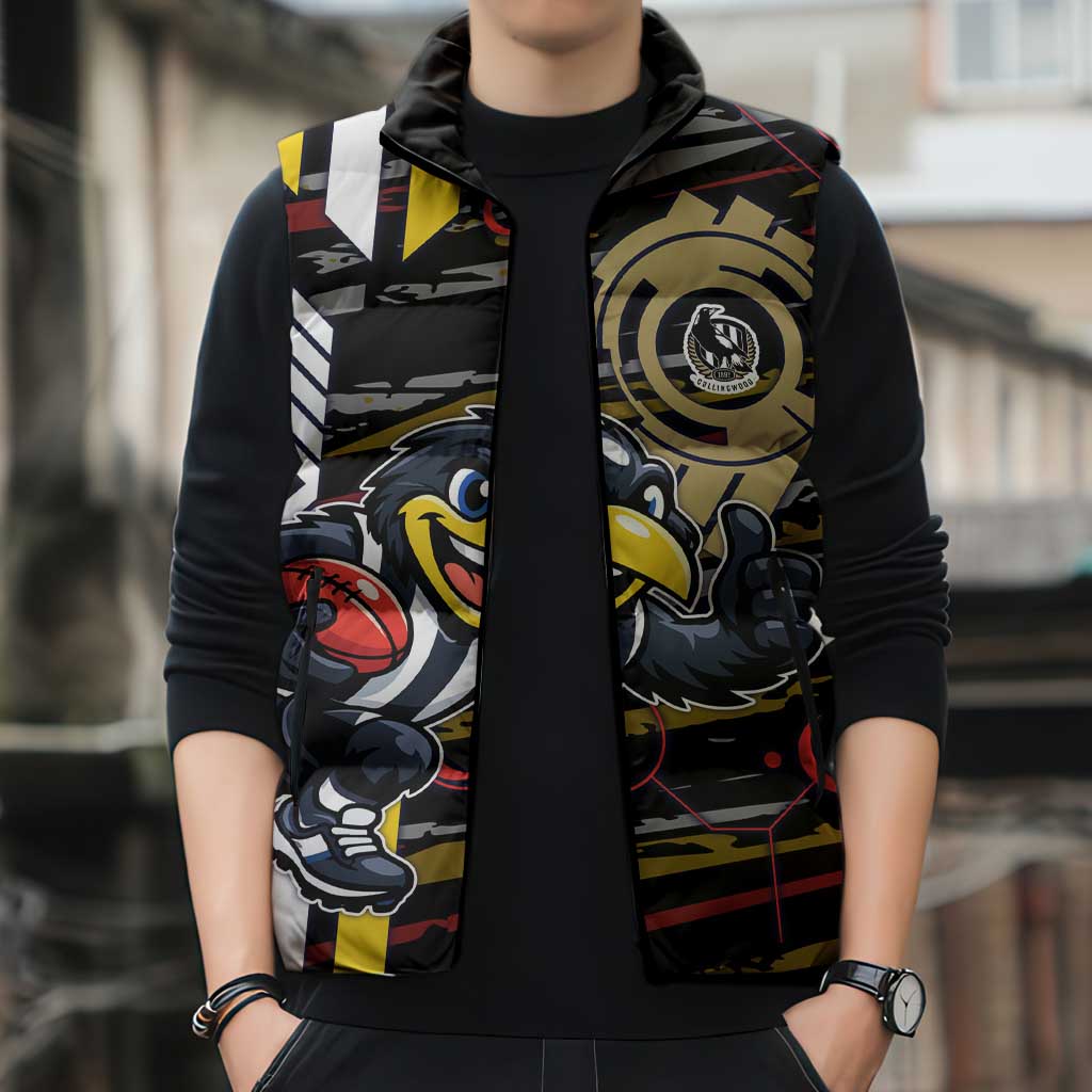 Collingwood Football Club Sleeveless Puffer Jacket Mascot Cartoon Football Illustration Style