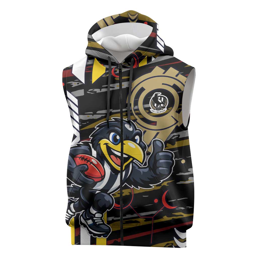 Collingwood Football Club Sleeveless Zip Hoodie Mascot Cartoon Football Illustration Style