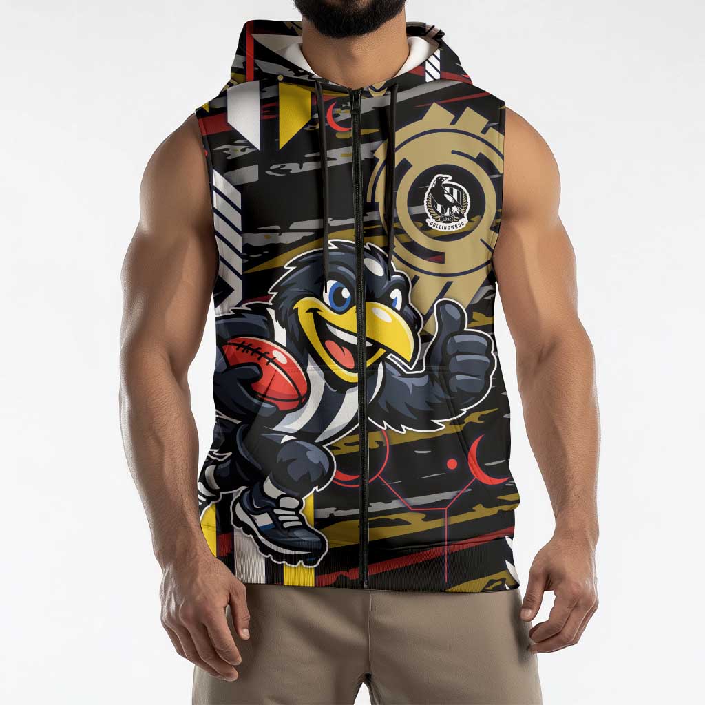 Collingwood Football Club Sleeveless Zip Hoodie Mascot Cartoon Football Illustration Style