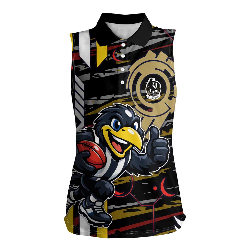 Collingwood Football Club Women Sleeveless Polo Shirt Mascot Cartoon Football Illustration Style
