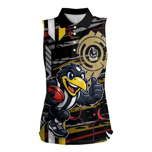 Collingwood Football Club Women Sleeveless Polo Shirt Mascot Cartoon Football Illustration Style