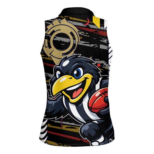 Collingwood Football Club Women Sleeveless Polo Shirt Mascot Cartoon Football Illustration Style