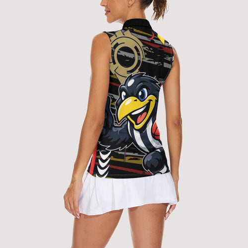 Collingwood Football Club Women Sleeveless Polo Shirt Mascot Cartoon Football Illustration Style