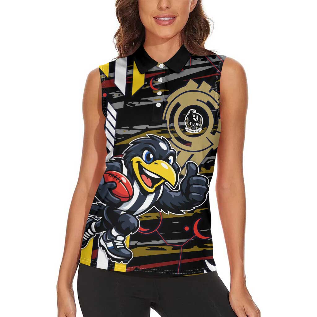 Collingwood Football Club Women Sleeveless Polo Shirt Mascot Cartoon Football Illustration Style