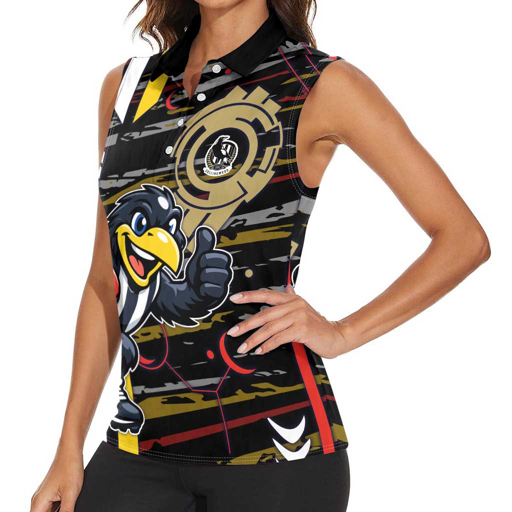 Collingwood Football Club Women Sleeveless Polo Shirt Mascot Cartoon Football Illustration Style