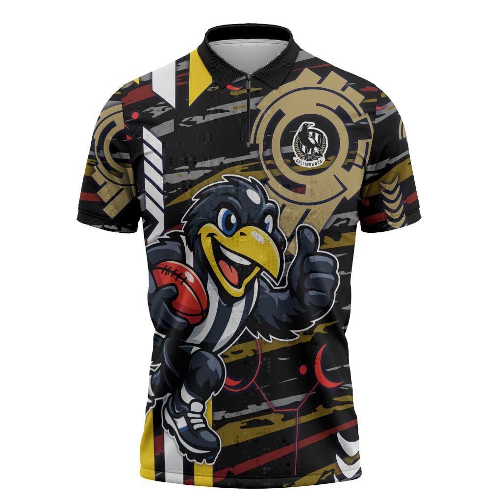 Collingwood Football Club Zipper Polo Shirt Mascot Cartoon Football Illustration Style