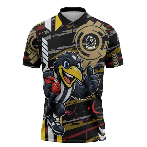Collingwood Football Club Zipper Polo Shirt Mascot Cartoon Football Illustration Style