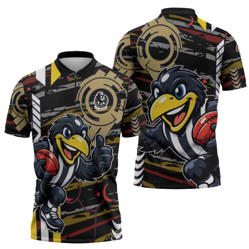Collingwood Football Club Zipper Polo Shirt Mascot Cartoon Football Illustration Style